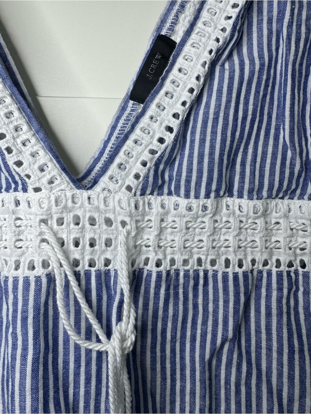 J. Crew Striped Eyelet Swim Tunic Cover-Up Dress Linen/Cotton Blend Size Small - Picture 11 of 15